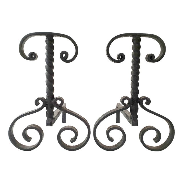 Modernist Andirons in Cast Steel, 1960s-1970s, Set of 2 For Sale