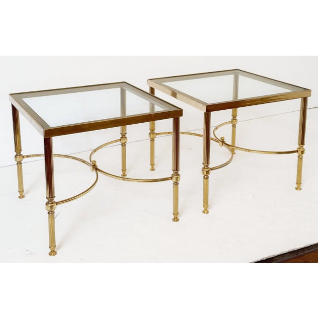Metal French Modern Low Coffee Table of Brass With Glass Top - Two Available For Sale - Image 7 of 10