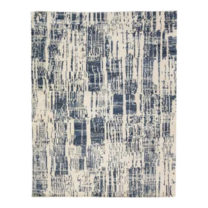 Contemporary Texture Handmade Ivory & Blue Abstract Wool Rug