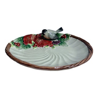 1993 Fitz & Floyd "Winter Fruit" Chickadee Porcelain Plate For Sale