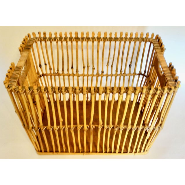 Wood Large Mid Century Chinoiserie Natural Bamboo Basket For Sale - Image 7 of 12