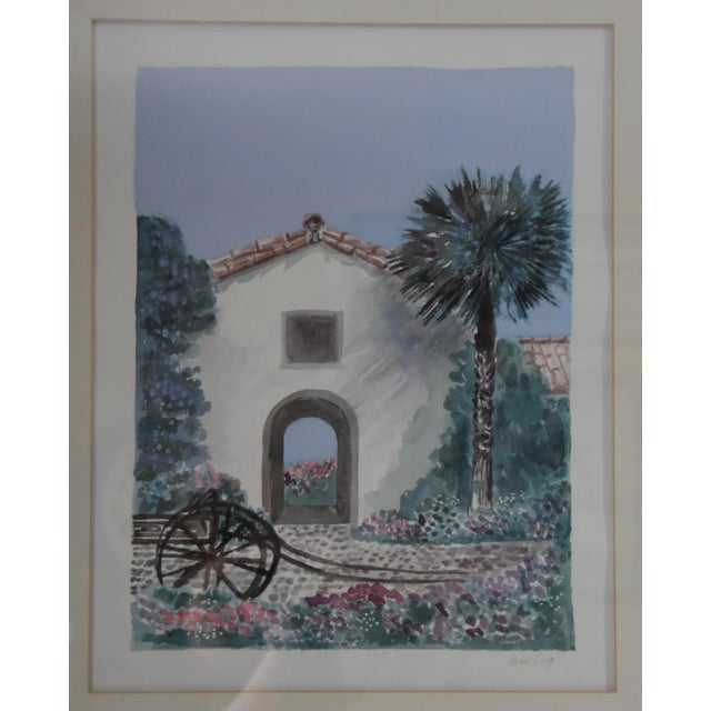 Peter Wong Original Mission Architectural Watercolor Painting For Sale - Image 4 of 9
