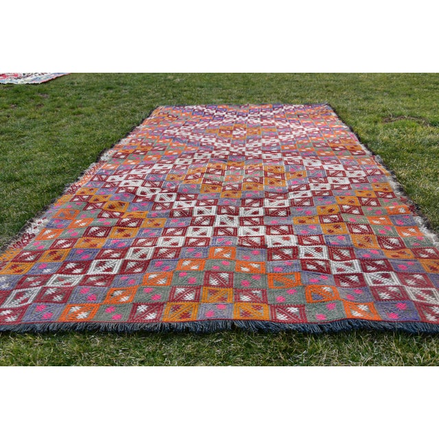 1960s 1960s Turkish Flatweave Ikat Design Geometric Kilim Rug For Sale - Image 5 of 11