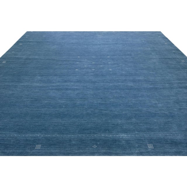 Contemporary 2020s Blue Modern Gabbeh Handmade Minimalist Wool Rug For Sale - Image 3 of 8