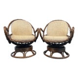 Pair of Reed and Bamboo-Wrapped Swivel Chairs For Sale
