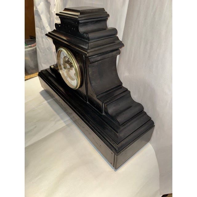Victorian 19th Century Large French Stone Mantel Clock With Open Escapement For Sale - Image 3 of 11