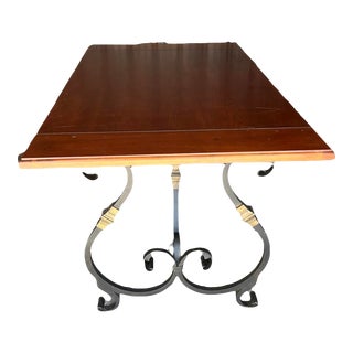 Late 20th Century Antique French Wrought Iron Base and Wood Top Dining Table For Sale