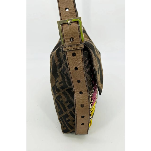 Textile Fendi Zucca Canvas Rainbow Whipstitch XL Baguette For Sale - Image 7 of 12