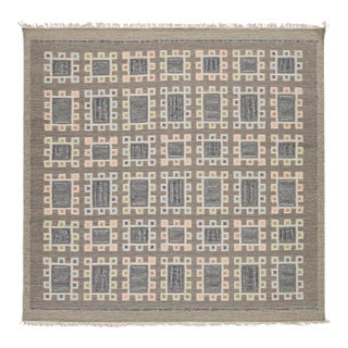 Handcrafted Modern Swedish Scandinavian Flatweave Area Rug Grey & Multi-Color For Sale