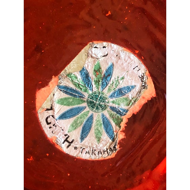 Vintage Japanese 60s Takashi Orange Glass Canister With Cork Lid For Sale - Image 4 of 4