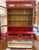 Early 20th Century Mercantile Large Red Sideboard Buffet and Hutch With Accompanying Red Four Step Step Stool - Set of 3 For Sale - Image 5 of 9