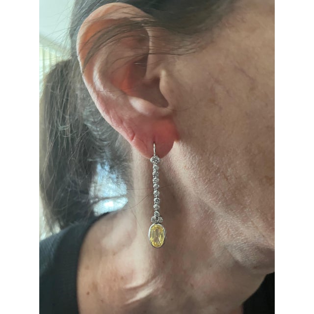 Certified Ceylon No Heat Yellow Sapphire Diamond Drop Earrings - 2 Pieces For Sale - Image 10 of 12