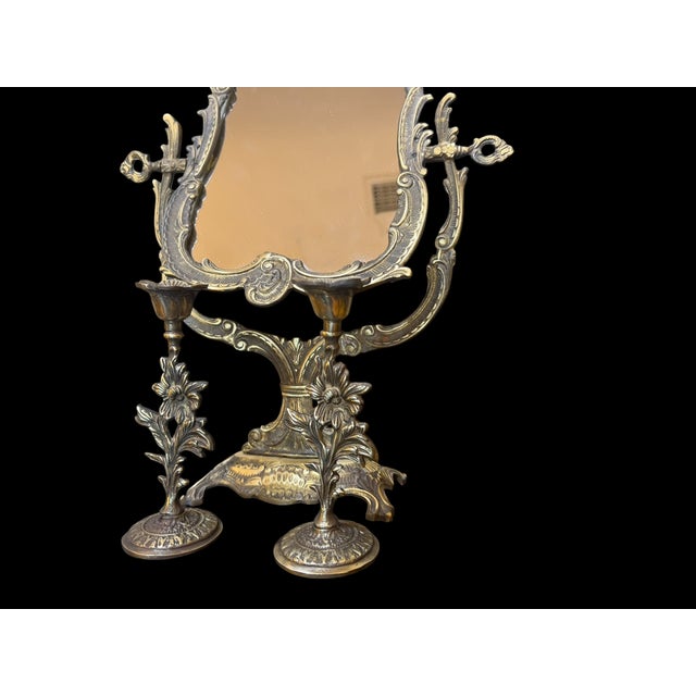 Metal Handmade Antiqued Brass Mirror Candlestick Set For Sale - Image 7 of 14