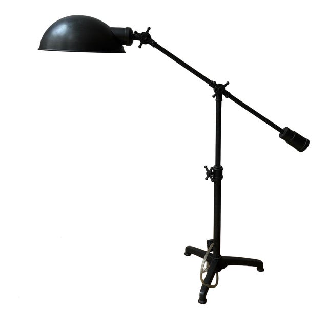 Restoration Industrial Black Metal Articulated Floor Lamp For Sale