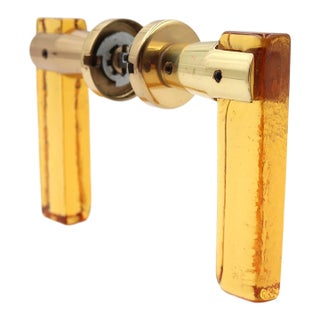 Mid Century European Orange Lucite Lever Door Set For Sale