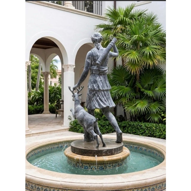 Dark Gray Classical Cast Iron Statue of Diana the Huntress With Stag For Sale - Image 8 of 12