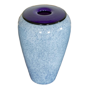 Vitrix Glass Vase 1992 – Purple Rim Speckled White Studio Art Glass, Signed