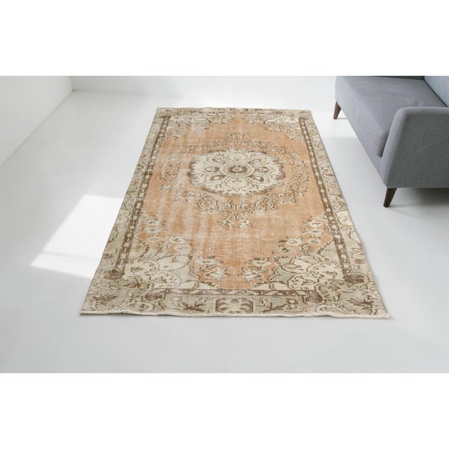 Vintage Muted Apricot and Taupe Turkish Medallion Rug For Sale - Image 6 of 10