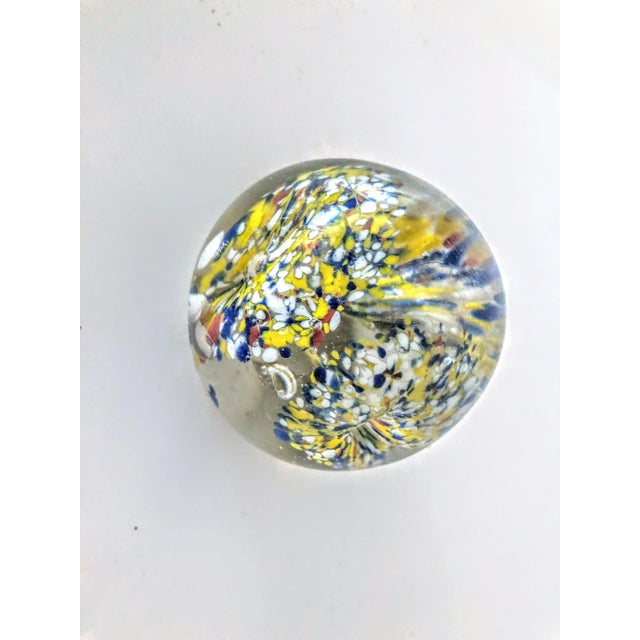 Hollywood Regency Vintage Glass Paperweight Three Fluted Flowers Bursting With Colors For Sale - Image 3 of 5