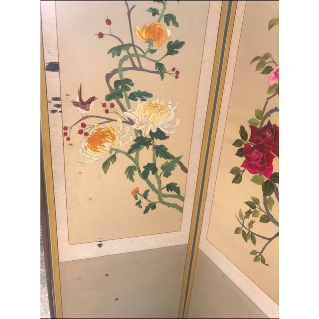 Vintage Asian 6Panel Embroidered Silk Folding Screen Room Divider