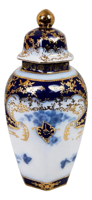 Late 20th Century Cobalt Blue & Gilt French Limoges Hand-Painted Porcelain Ginger Jar Urn With Lid