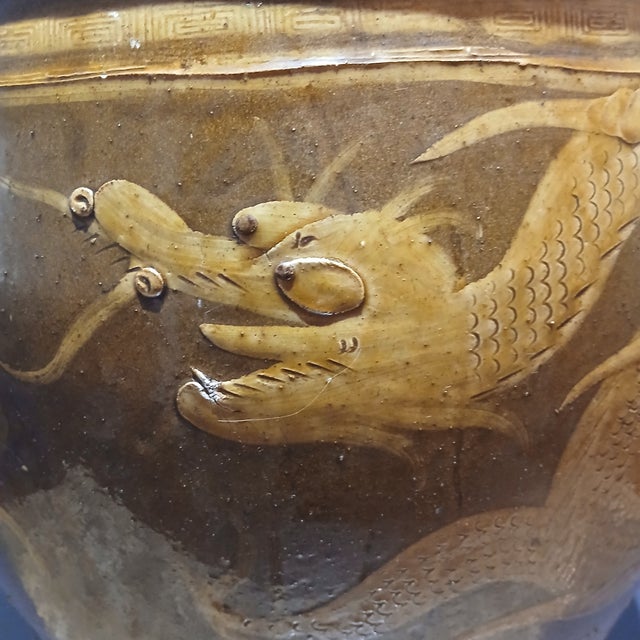 Antique Chinese Glazed Black Egg Pot Jardiniere 19" H X 19" Dia. For Sale - Image 9 of 16