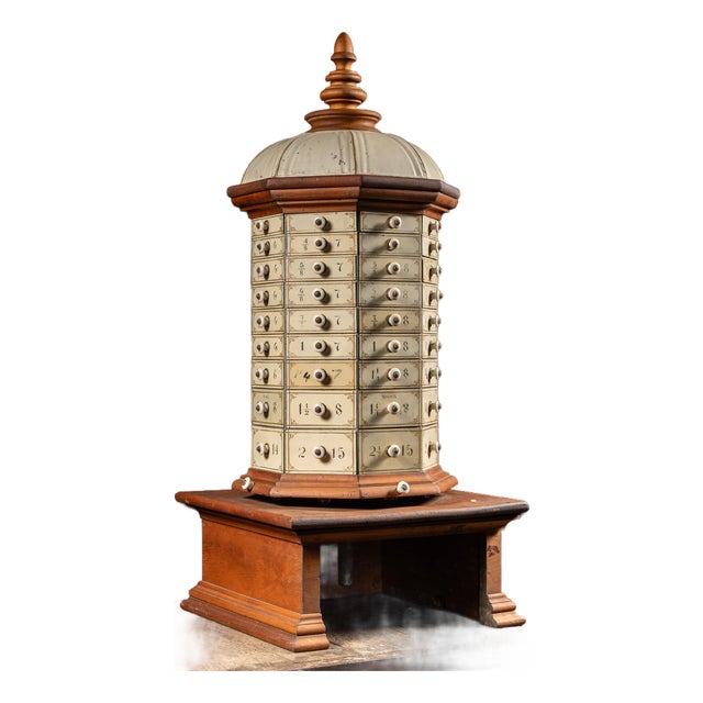 Early 20th Century 72-Drawer Wooden Rotating Parts Cabinet For Sale
