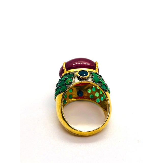 Bochic “Orient” Vintage Blue Sapphire, Ruby & Emerald Ring 18K Gold & Silver For Sale - Image 10 of 12