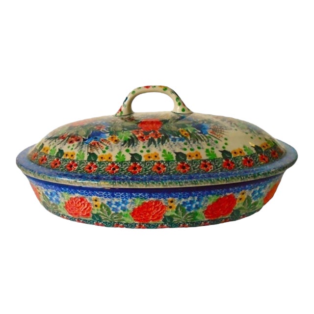 Vintage Ceramika Artystyczna “Enchanted Haven” Covered Baker Casserole Dish With Lid For Sale