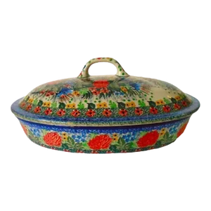 Vintage Ceramika Artystyczna “Enchanted Haven” Covered Baker Casserole Dish With Lid