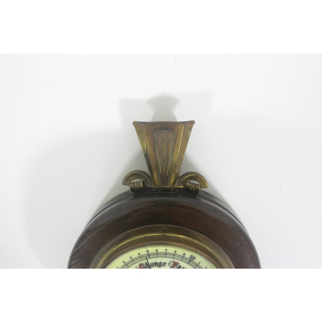 Vintage Western German Barometer for Wall Made of Wood Brass and Glass For Sale - Image 4 of 10