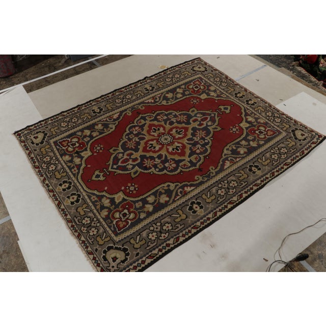 Among the more traditional inspirations of Bessarabian lineage, an 8x10 vintage Kilim rug from Turkey circa 1950-1960. The...