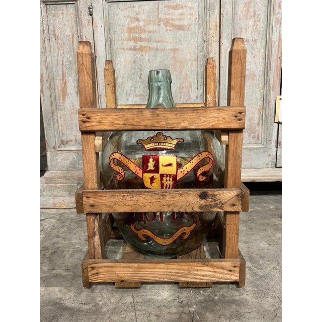 Hand Painted Antique Demi John Bottle From Normandy, France, ‘Pinot Noir’, Original Crate For Sale - Image 4 of 10