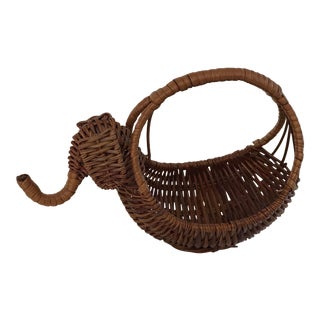 Vintage Petite Wicker Elephant Form Basket For Sale