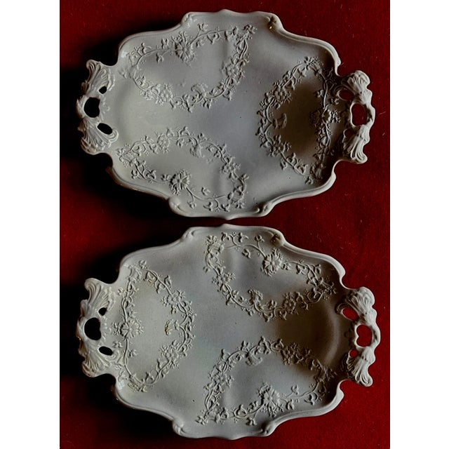 Ceramic Antique 19th Century English Solid Light Blue Staffordshire Pottery Handled Trays - a Pair For Sale - Image 7 of 7