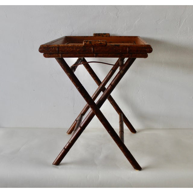 Mid-Century Modern 1990s Ralph Lauren Style Faux "Tortoise" Bamboo Cane Foldable Butler Serving Tray Side Table Vintage Mid-Century For Sale - Image 3 of 12
