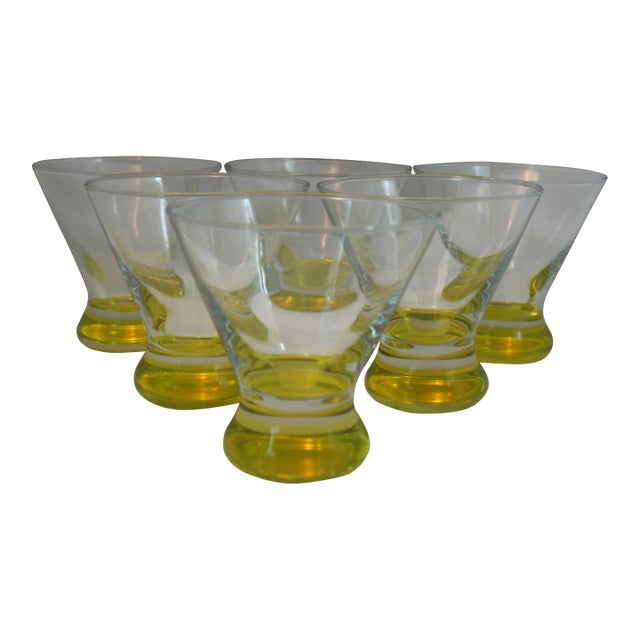 Vintage Yellow Bottom Stemless Flared Cocktail Glasses- Set of 6 For Sale
