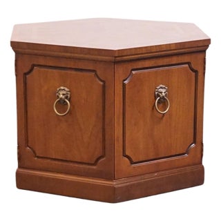 Altavista Lane Walnut Mediterranean Inspired Traditional 26" Hexagonal Accent Storage End Table For Sale