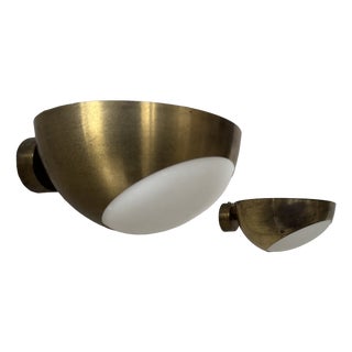 Vintage Brass and Glass Wall Lights, Italy, 1960, Set of 2 For Sale