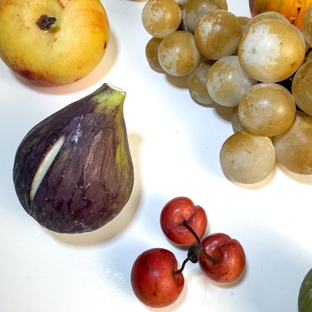 English Vintage Italian Hand-Carved Stone Fruit Collection With Grapes, 10 Pieces For Sale - Image 3 of 12