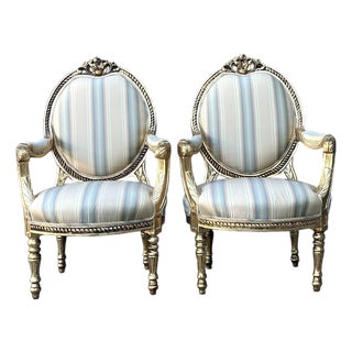 Vintage Gilt Medallion Fauteuil Chairs - A Pair For Sale