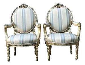 Vintage Gilt Medallion Fauteuil Chairs - A Pair
