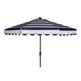 Single Scallop Stripe 9 Ft Crank Push Button Tilt Umbrella in Navy & White For Sale