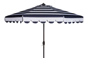 Single Scallop Stripe 9 Ft Crank Push Button Tilt Umbrella in Navy & White