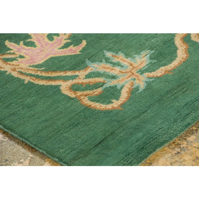 Art Deco Contemporary Chinese Deco Style Green & Gold Floral Wool Rug by Rug & Kilim For Sale - Image 3 of 9