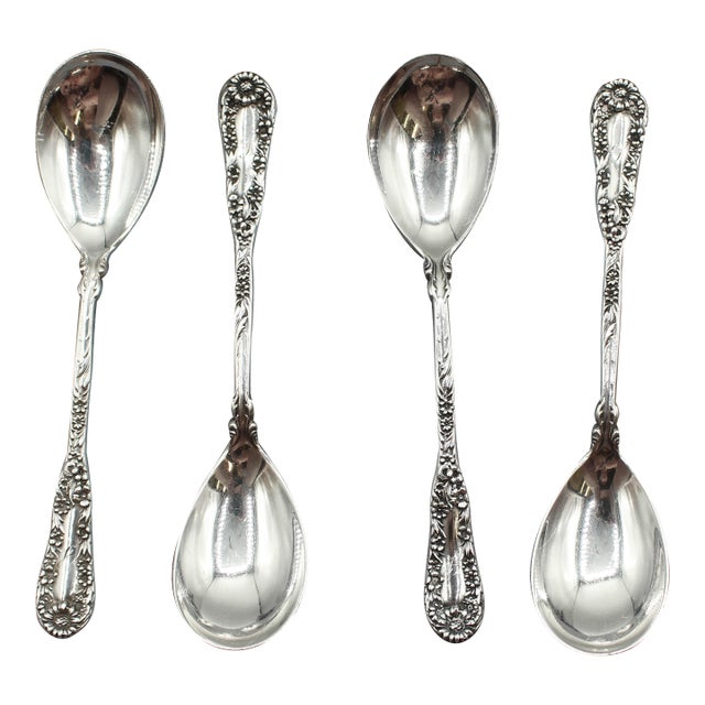 Circa 1900 American Sterling Silver Set of Four Egg Spoons by Dominick & Haff For Sale