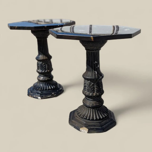Gothic Pair of Black Marble-Top Gothic Revival Pedestal Tables For Sale - Image 3 of 10