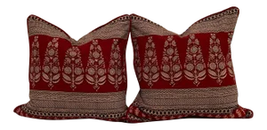 Indian Hand-Blocked Cotton Fabric Pillows - a Pair