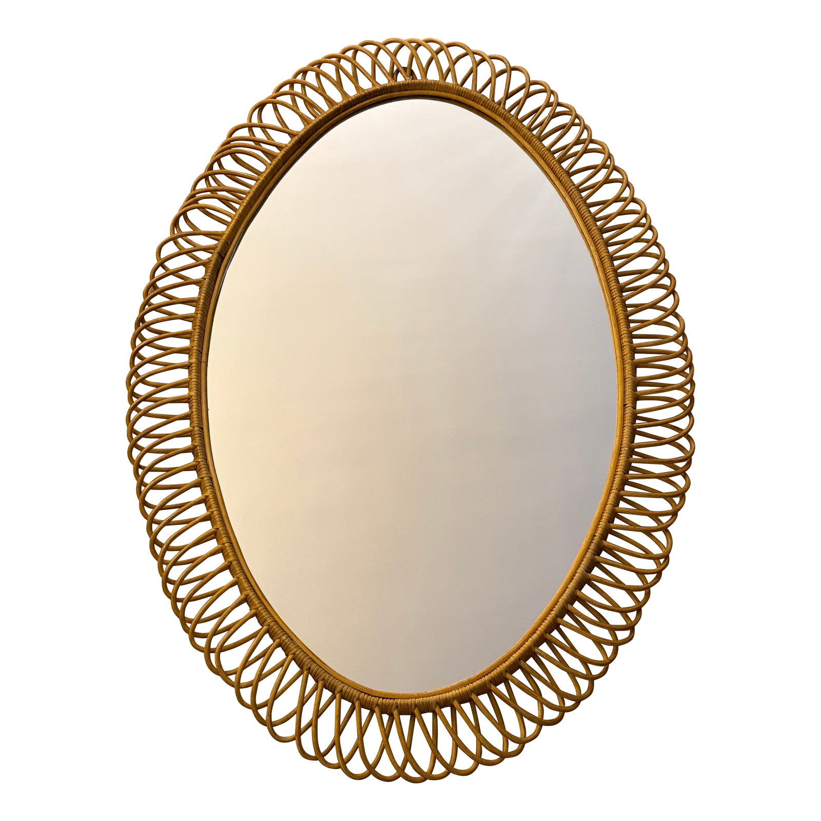 Oval Wall Mirror in Rattan and Bamboo, 1960s | Chairish