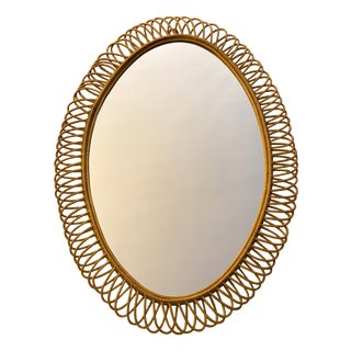 Oval Wall Mirror in Rattan and Bamboo, 1960s For Sale
